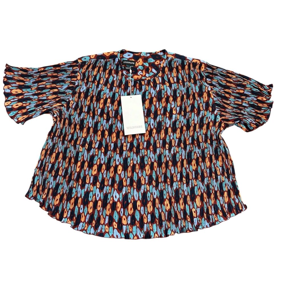 Wildfang The Empower Plissé Boxy Blouse NWT Retro Floral Medium Pleated Abstract